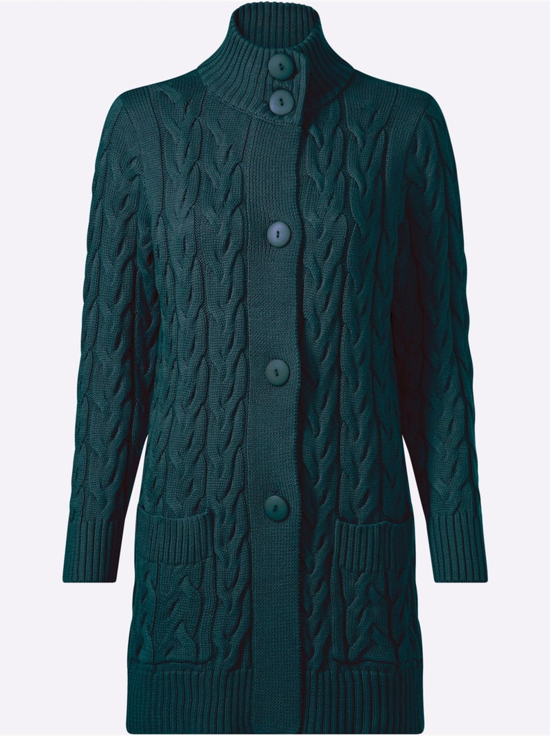 Veste Longue En Tricot 50% Coton - Taille Standard - Witt Bleu pétrole - Kiabi