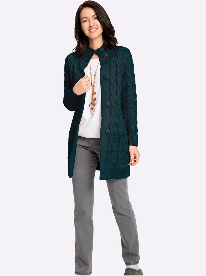 Veste longue en tricot 50% coton - taille standard - witt Bleu pétrole - Kiabi