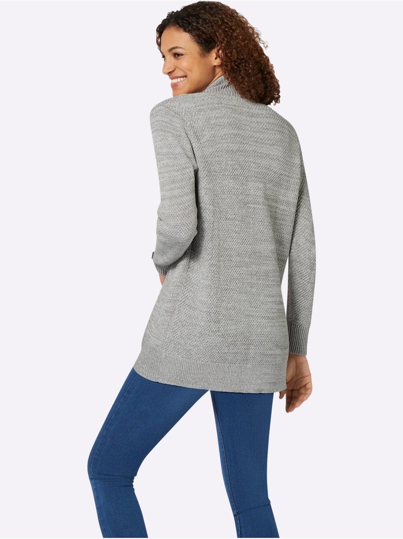 Veste longue en tricot 50% coton - taille standard - witt Gris chiné - Kiabi