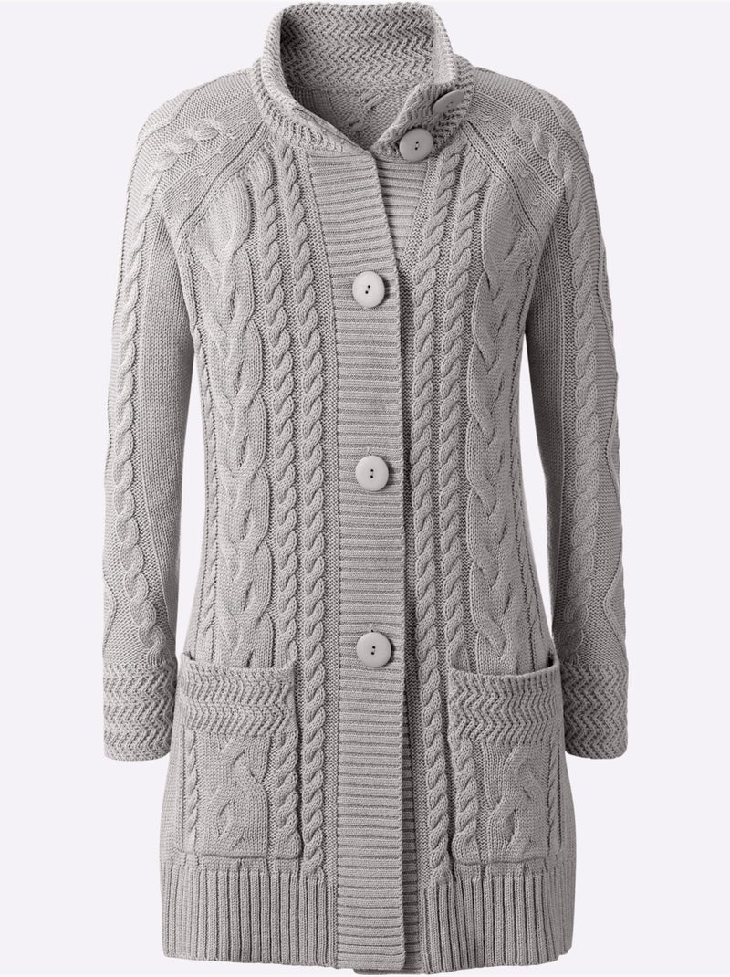 Veste Longue En Tricot 50% Coton - Taille Standard - Witt Gris chiné - Kiabi