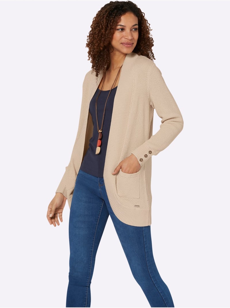 Veste longue en tricot 50% coton - taille standard - witt Marron clair - Kiabi