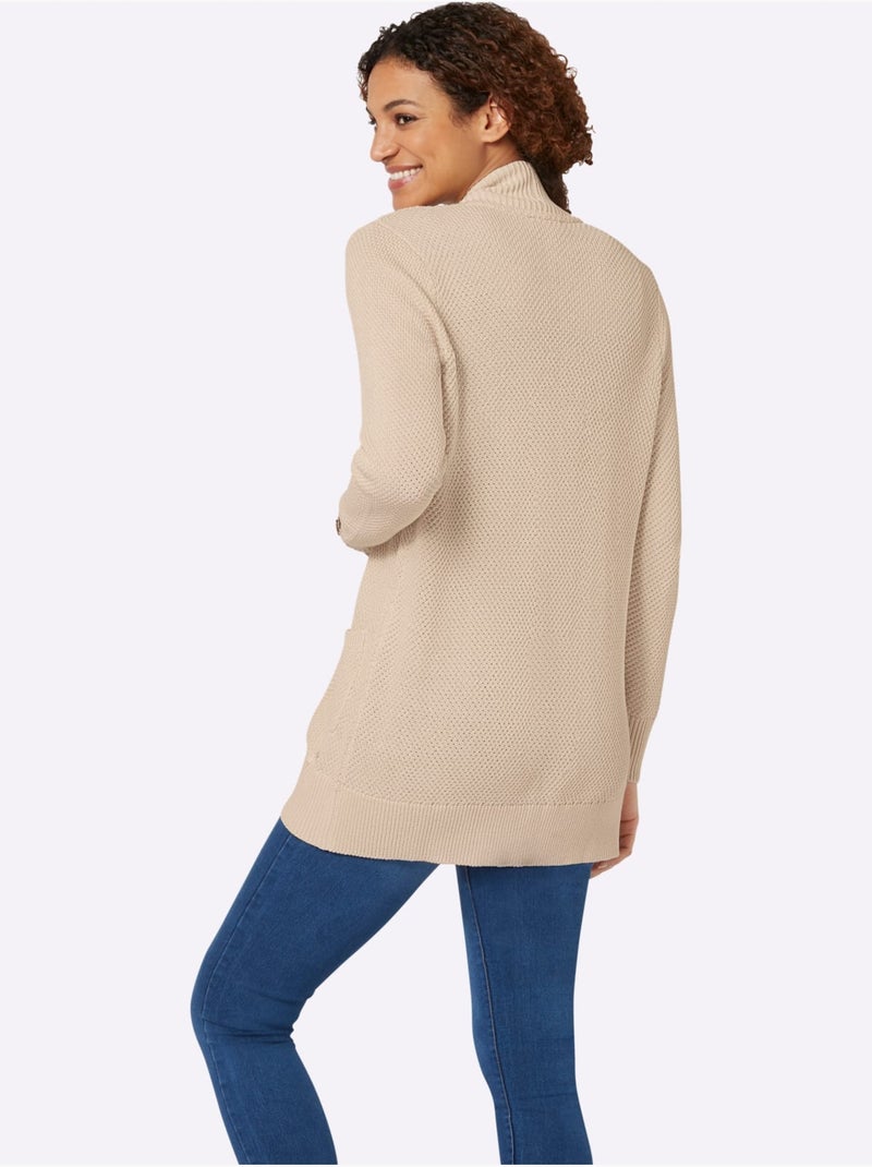 Veste longue en tricot 50% coton - taille standard - witt Marron clair - Kiabi