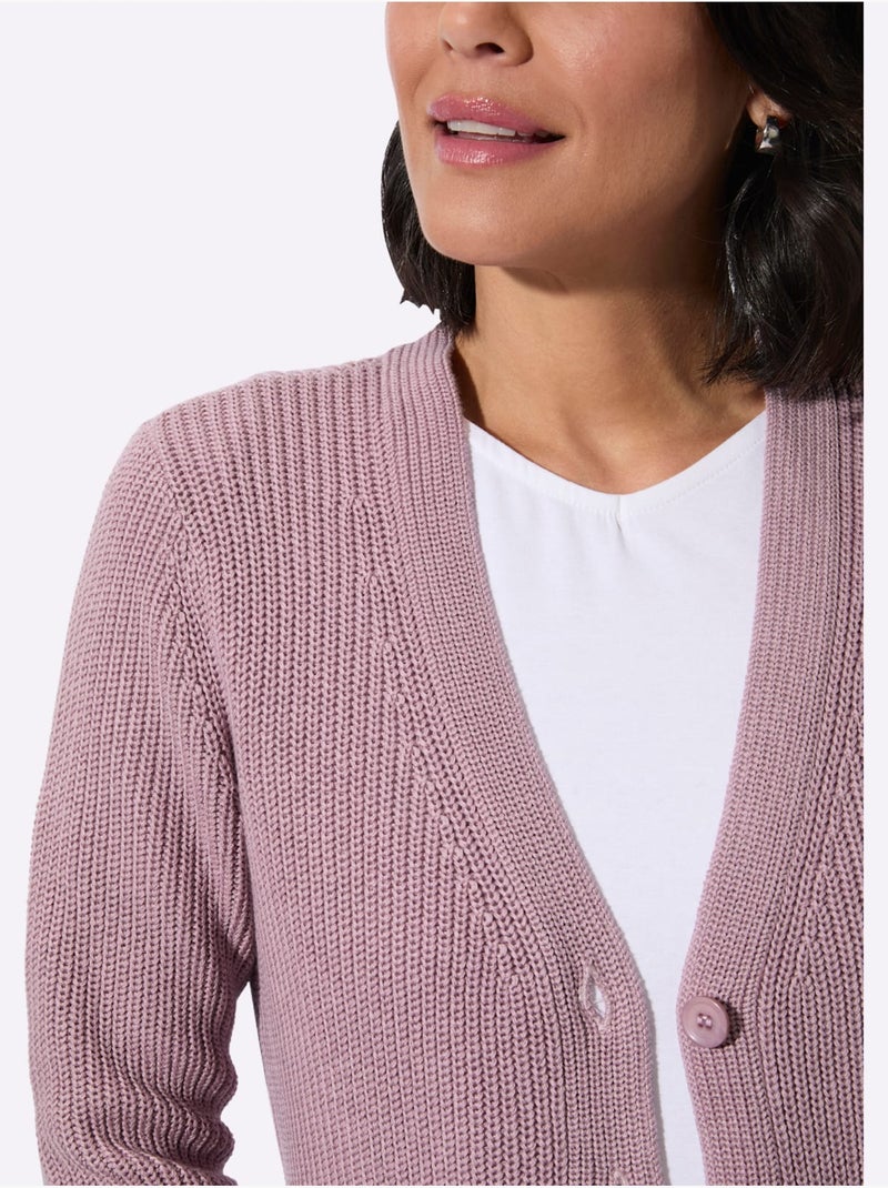 Veste Longue En Tricot 50% Coton - Taille Standard - Witt Mauve - Kiabi