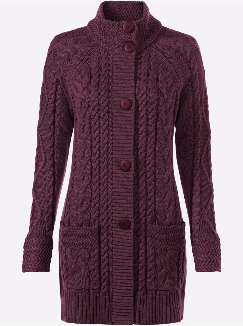 Veste Longue En Tricot 50% Coton - Taille Standard - Witt Noir Bordeaux - Kiabi