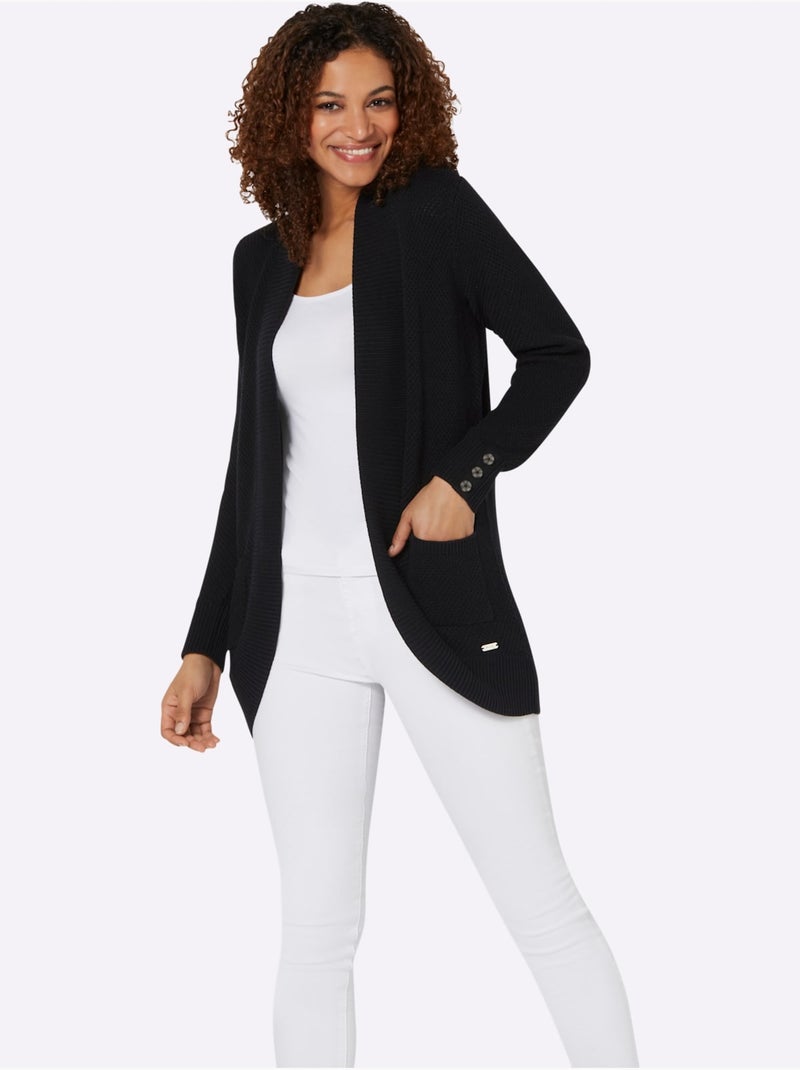 Veste longue en tricot 50% coton - taille standard - witt Noir - Kiabi