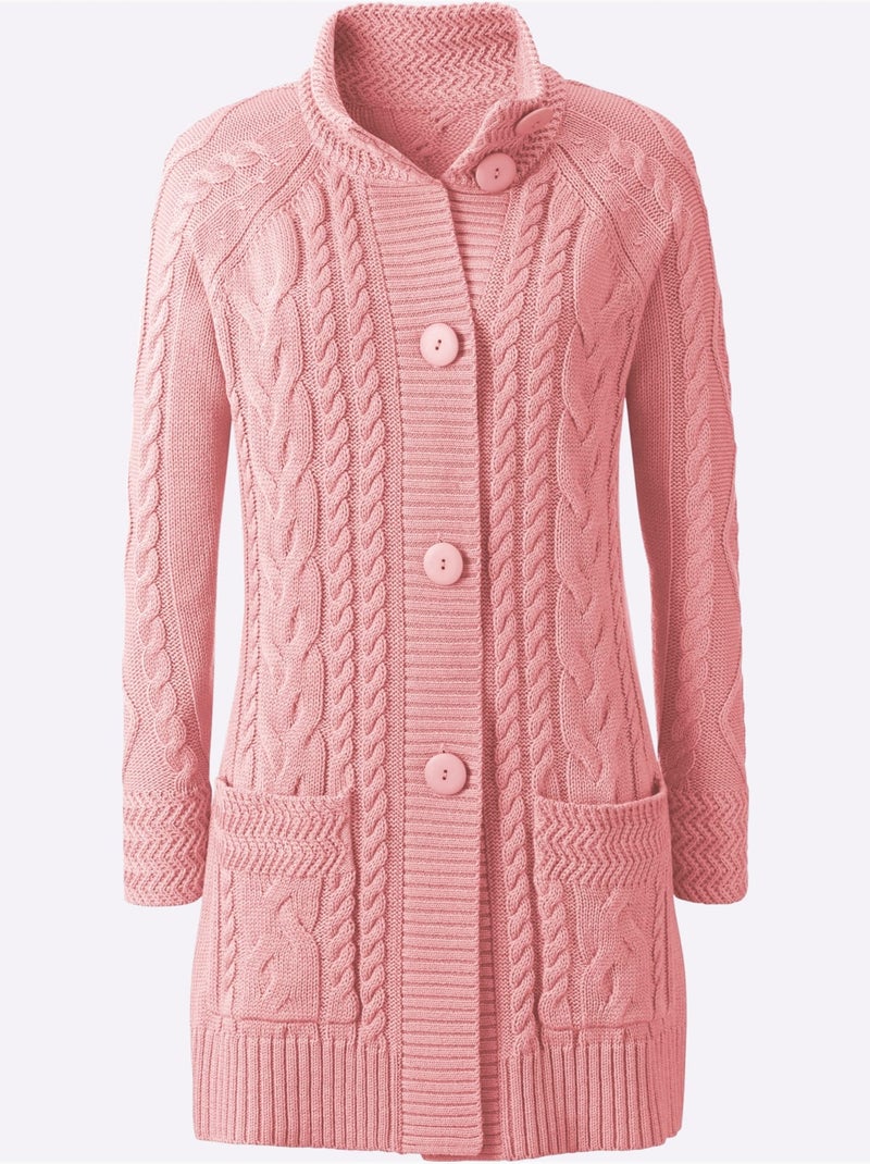 Veste Longue En Tricot 50% Coton - Taille Standard - Witt Rose - Kiabi