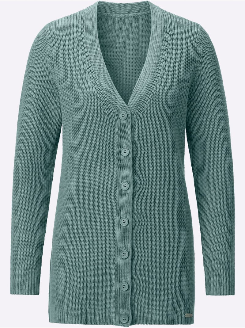 Veste Longue En Tricot 50% Coton - Taille Standard - Witt Vert jade - Kiabi