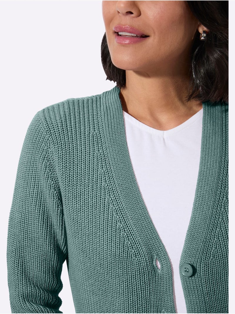 Veste Longue En Tricot 50% Coton - Taille Standard - Witt Vert jade - Kiabi