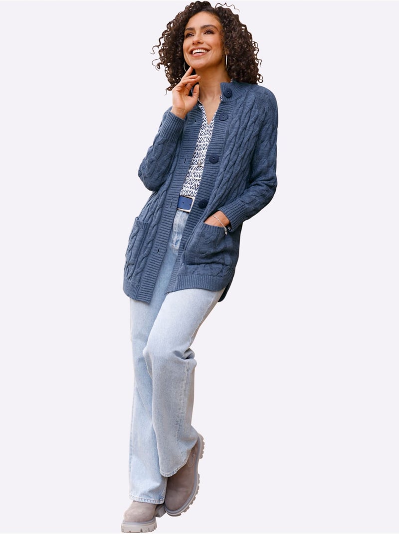 Veste Longue En Tricot 60% Coton - Taille Standard - Witt Bleu gris - Kiabi