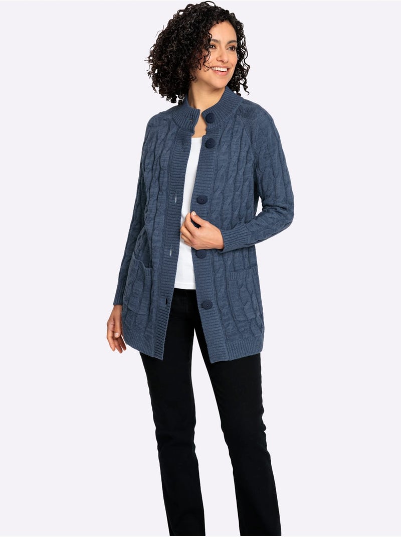 Veste Longue En Tricot 60% Coton - Taille Standard - Witt Bleu gris - Kiabi