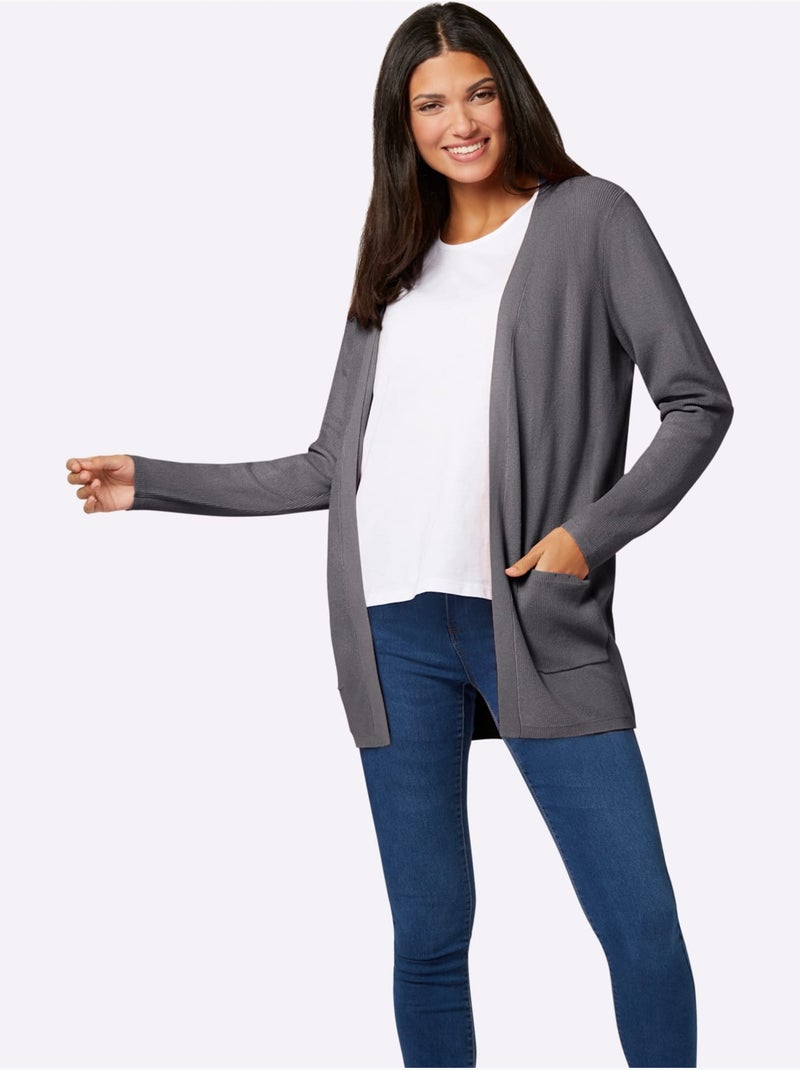 Veste Longue En Tricot 80% Viscose - Taille Standard - Moda Vilona gris anthracite - Kiabi