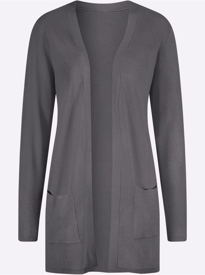 Veste Longue En Tricot 80% Viscose - Taille Standard - Moda Vilona gris anthracite - Kiabi