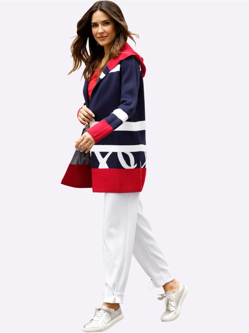 Veste longue en tricot à capuche avec rayures et finitions côtelées - Taille standard - Moda Vilona - Kiabi Veste longue en tricot à capuche avec rayures et finitions côtelées - Taille standard - Moda Vilona - Kiabi