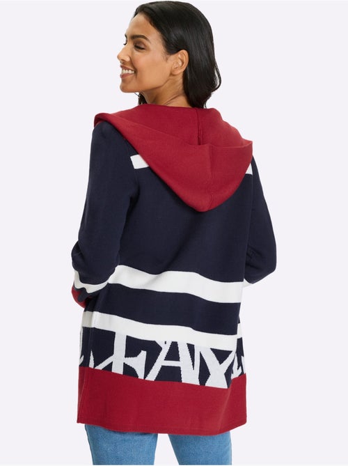 Veste longue en tricot à capuche avec rayures et finitions côtelées - Taille standard - Moda Vilona - Kiabi Veste longue en tricot à capuche avec rayures et finitions côtelées - Taille standard - Moda Vilona - Kiabi