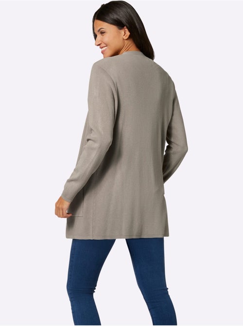 Veste longue en tricot à col V avec poches et bords-côtes - Taille standard - Moda Vilona - Kiabi
