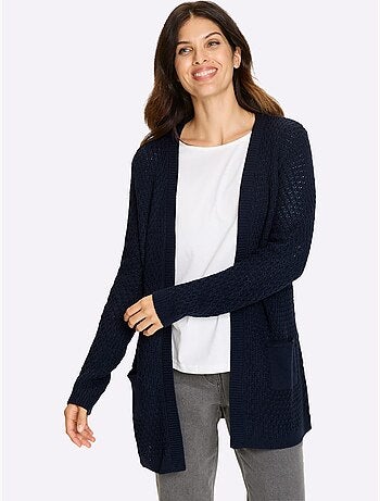 Veste longue en tricot avec col v et poches plaquées - taille standard - moda vilona