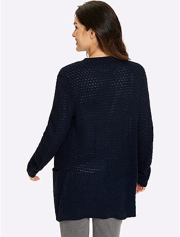 Veste longue en tricot avec col v et poches plaquées - taille standard - moda vilona