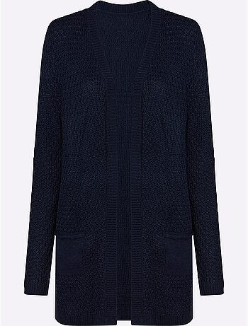 Veste longue en tricot avec col v et poches plaquées - taille standard - moda vilona