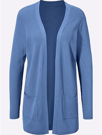 Veste longue en tricot avec col V et poches plaquées - Taille standard - Moda Vilona