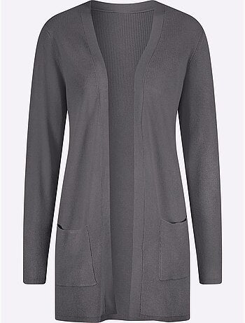 Veste longue en tricot avec col V et poches plaquées - Taille standard - Moda Vilona