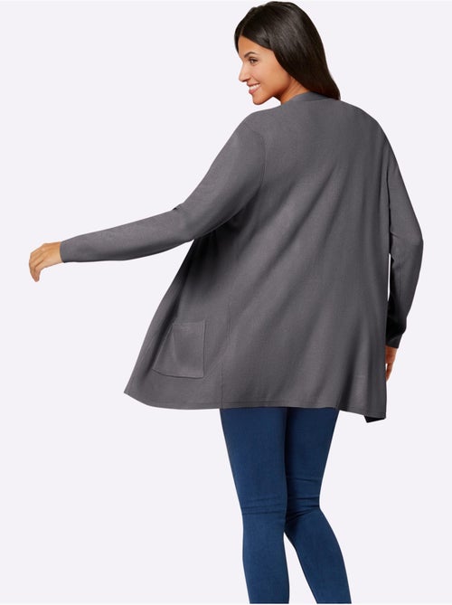 Veste longue en tricot avec col V et poches plaquées - Taille standard - Moda Vilona - Kiabi
