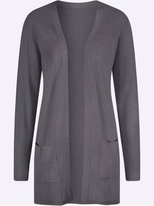 Veste longue en tricot avec col V et poches plaquées - Taille standard - Moda Vilona - Kiabi
