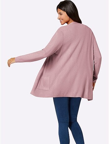 Veste longue en tricot avec col V et poches plaquées - Taille standard - Moda Vilona