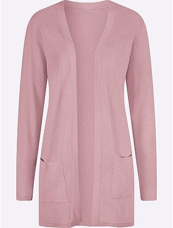 Veste longue en tricot avec col V et poches plaquées - Taille standard - Moda Vilona