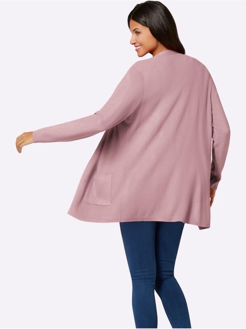 Veste longue en tricot avec col v et poches plaquées - taille standard - moda vilona - Kiabi