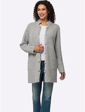 Veste longue en tricot col montant tendance - taille standard - helline