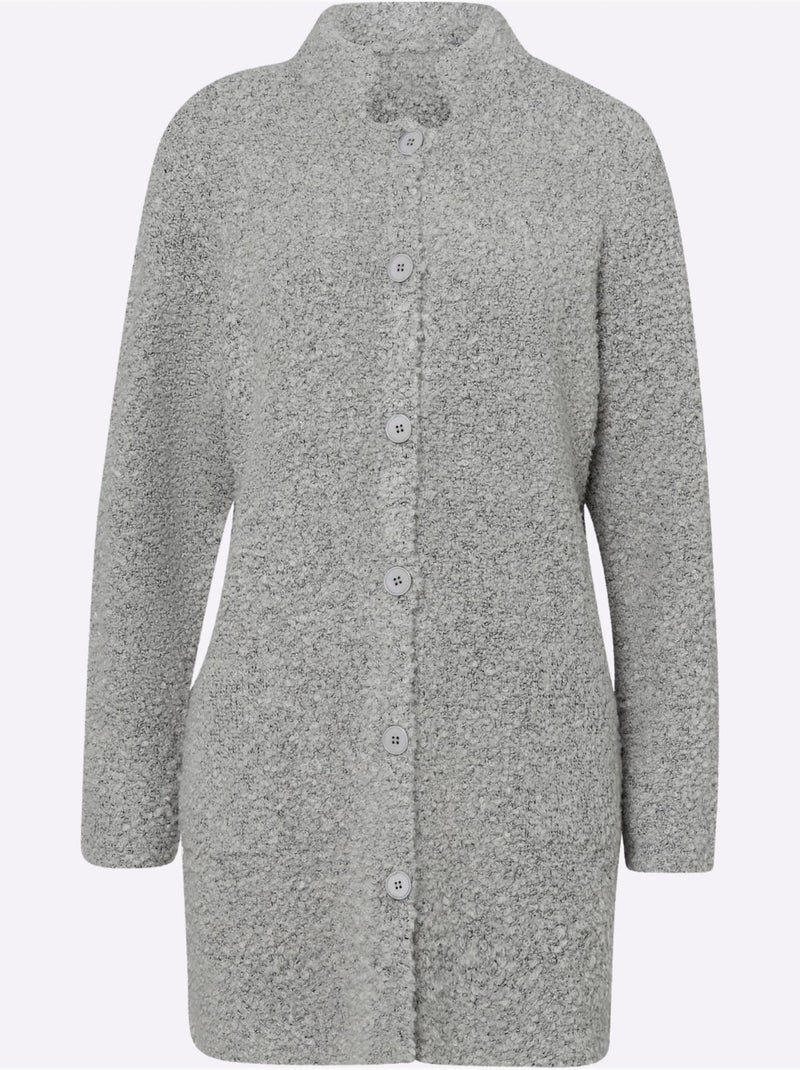Veste longue en tricot col montant tendance - taille standard - helline Gris clair - Kiabi