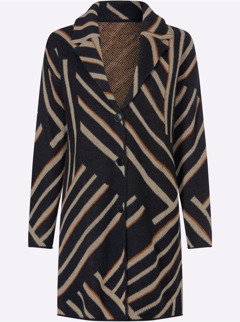 Veste Longue En Tricot Coupe Décontractée Aux épaules - Taille Standard - Moda Vilona Noir Beige - Kiabi