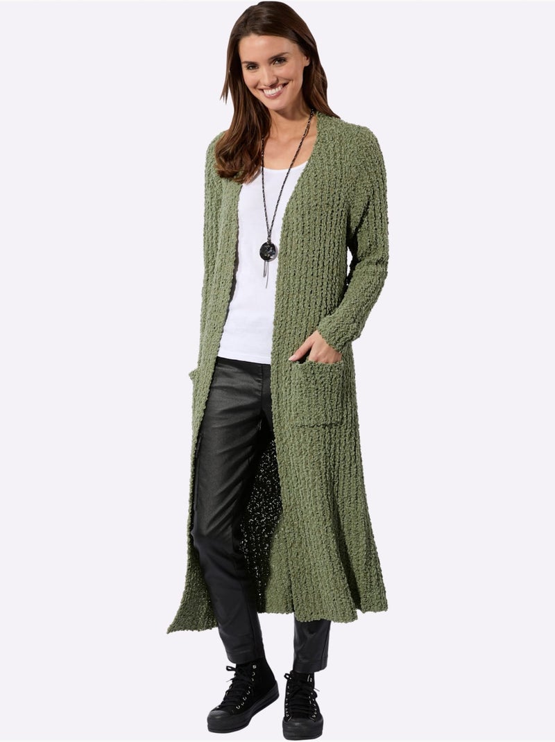 Veste Longue En Tricot Facile à Assortir - Taille Standard - Witt Kaki - Kiabi