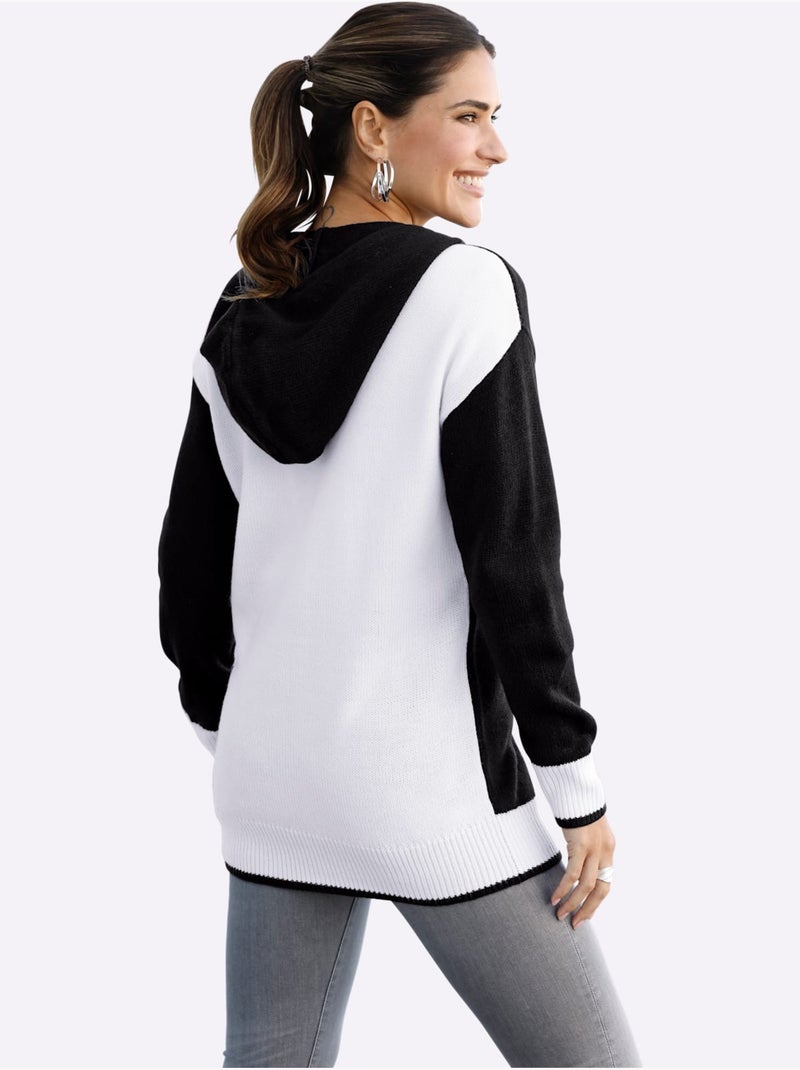 Veste Longue En Tricot Jolie Coupe Longue Moderne - Taille Standard - Moda Vilona Noir Blanc - Kiabi