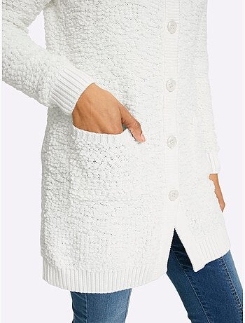 Veste longue en tricot jolie structure tricot - taille standard - helline