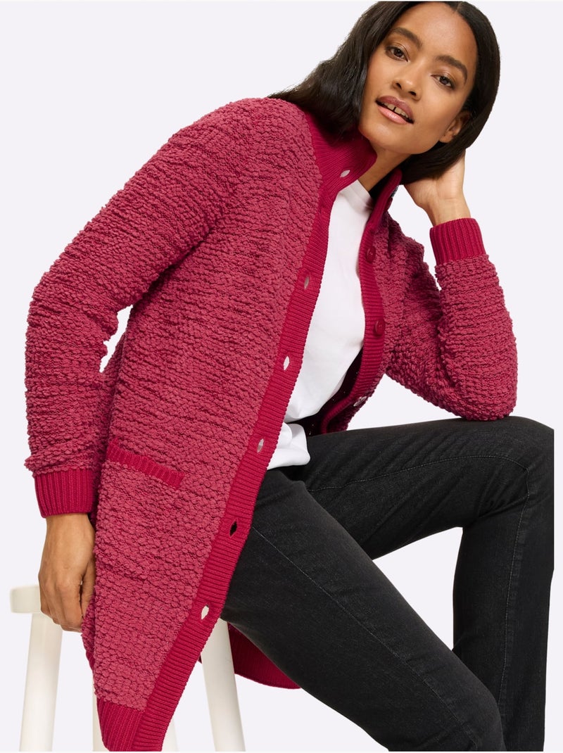 Veste Longue En Tricot Jolie Structure Tricot - Taille Standard - Helline Rouge - Kiabi