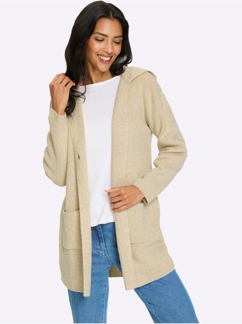 Veste Longue En Tricot Longueur Tendance - Taille Standard - Moda Vilona Beige - Kiabi
