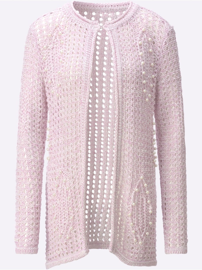 Veste Longue En Tricot Motif Ajouré Léger - Taille Standard - Helline Beige/Vert - Kiabi