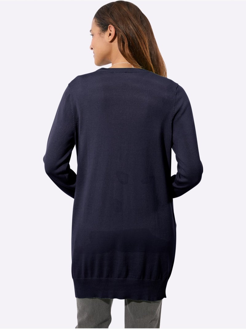 Veste Longue En Tricot Pur Coton - Taille Standard - Witt Bleu marine - Kiabi