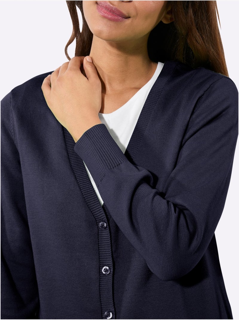 Veste Longue En Tricot Pur Coton - Taille Standard - Witt Bleu marine - Kiabi