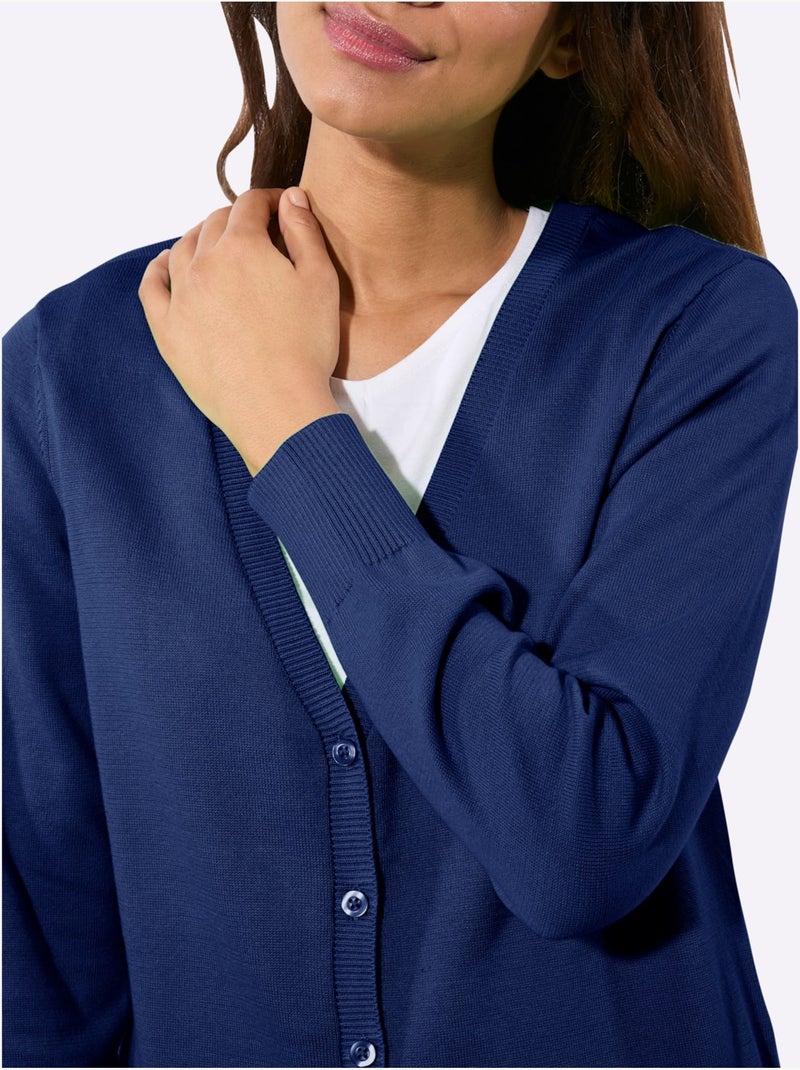 Veste Longue En Tricot Pur Coton - Taille Standard - Witt Bleu roi - Kiabi
