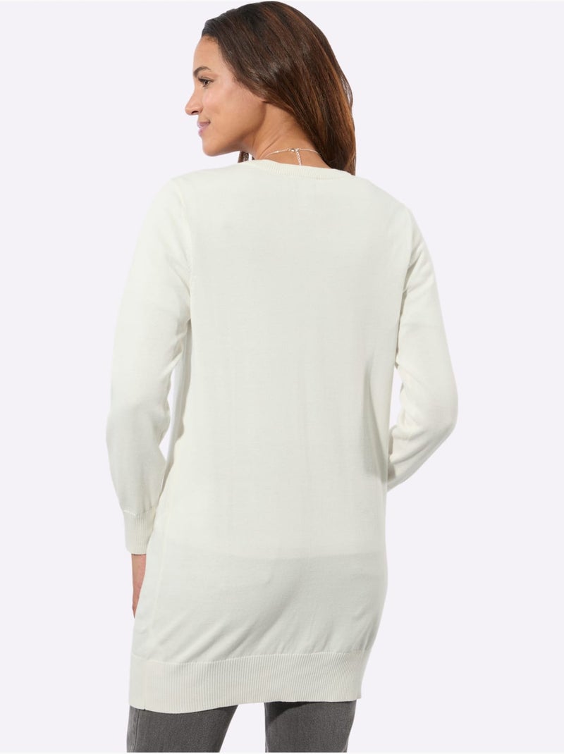 Veste Longue En Tricot Pur Coton - Taille Standard - Witt Ecru - Kiabi