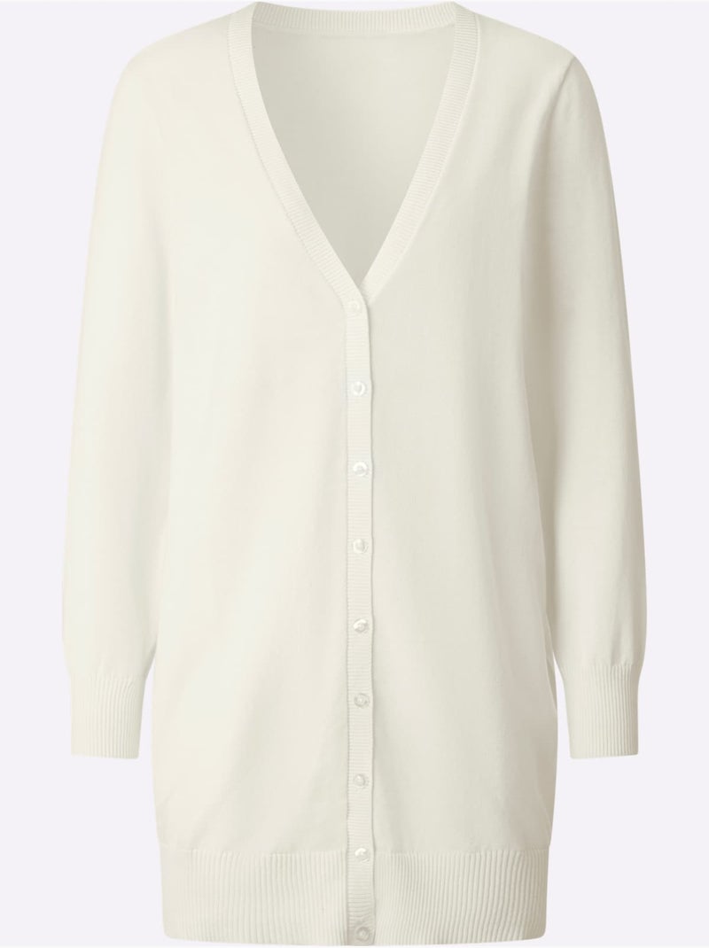 Veste Longue En Tricot Pur Coton - Taille Standard - Witt Ecru - Kiabi