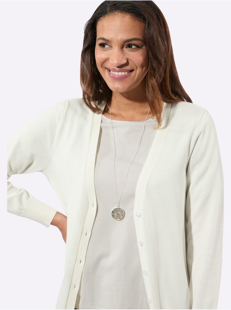 Veste Longue En Tricot Pur Coton - Taille Standard - Witt Ecru - Kiabi