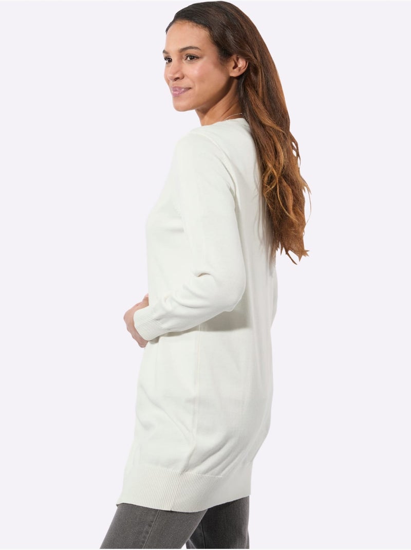 Veste Longue En Tricot Pur Coton - Taille Standard - Witt Ecru - Kiabi