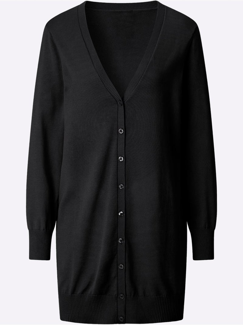 Veste Longue En Tricot Pur Coton - Taille Standard - Witt Noir - Kiabi