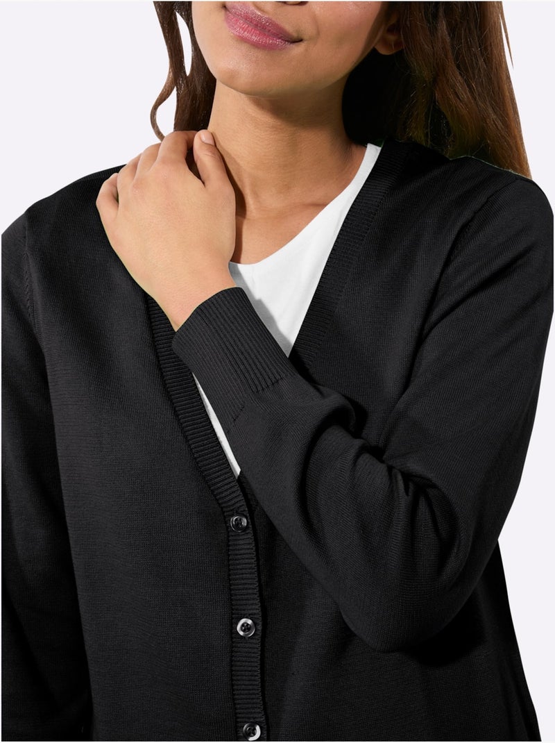 Veste Longue En Tricot Pur Coton - Taille Standard - Witt Noir - Kiabi