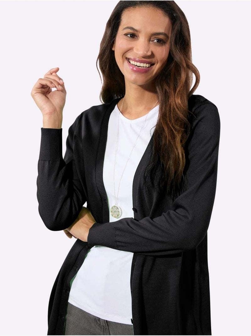 Veste Longue En Tricot Pur Coton - Taille Standard - Witt Noir - Kiabi