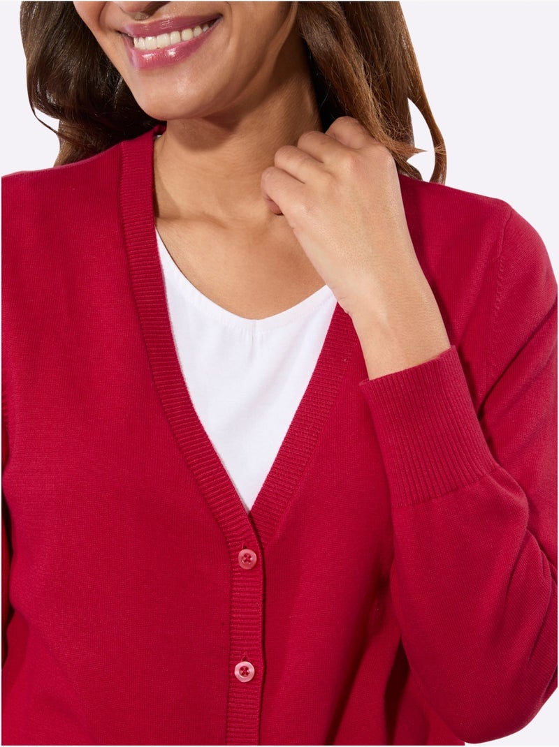 Veste Longue En Tricot Pur Coton - Taille Standard - Witt Rouge - Kiabi