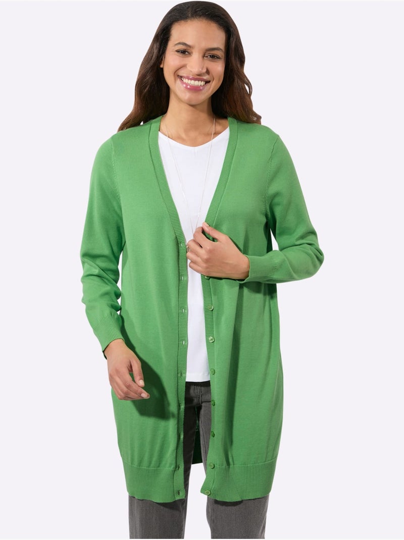 Veste Longue En Tricot Pur Coton - Taille Standard - Witt Vert clair - Kiabi